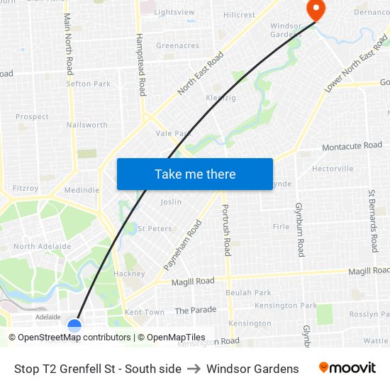 Stop T2 Grenfell St - South side to Windsor Gardens map