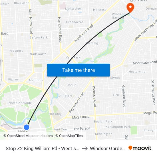 Stop Z2 King William Rd - West side to Windsor Gardens map