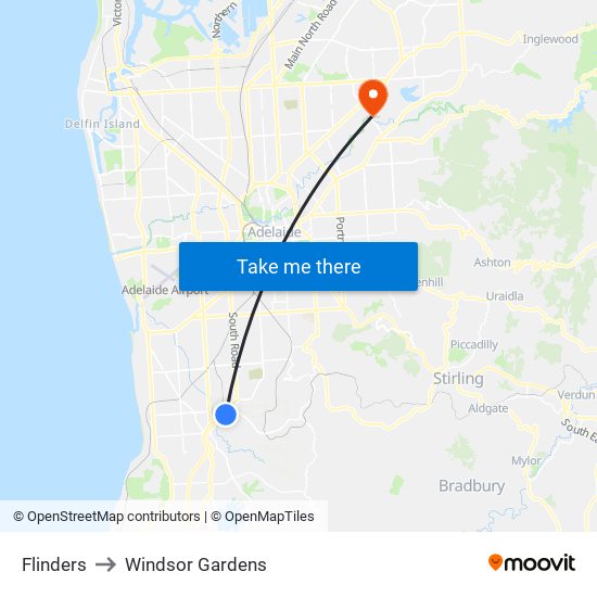 Flinders to Windsor Gardens map