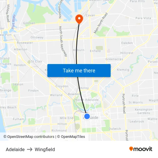 Adelaide to Wingfield map