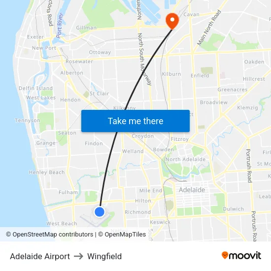 Adelaide Airport to Wingfield map