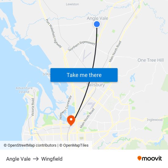 Angle Vale to Wingfield map