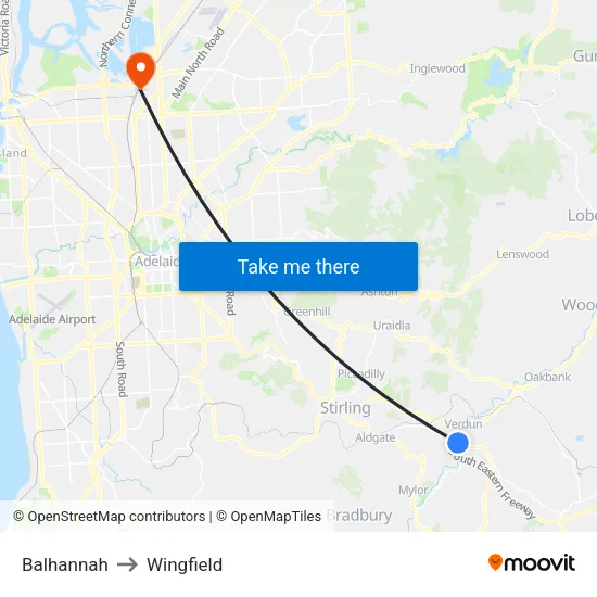 Balhannah to Wingfield map