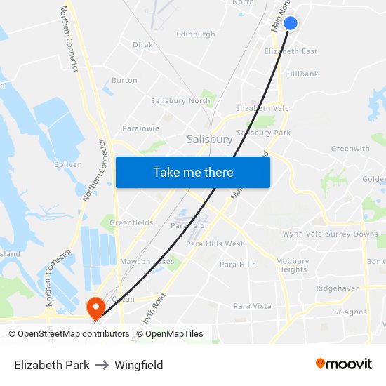 Elizabeth Park to Wingfield map