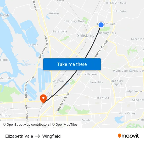 Elizabeth Vale to Wingfield map