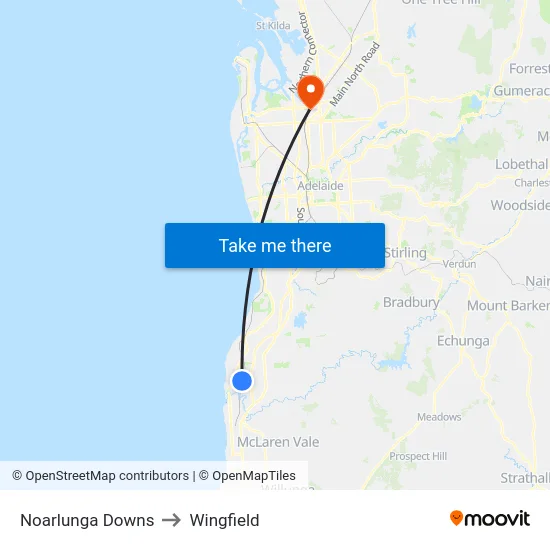 Noarlunga Downs to Wingfield map