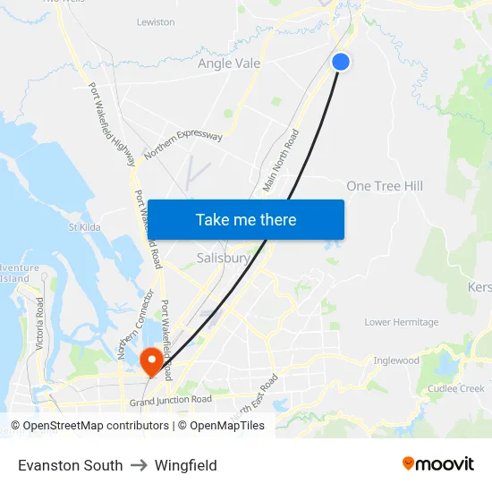 Evanston South to Wingfield map