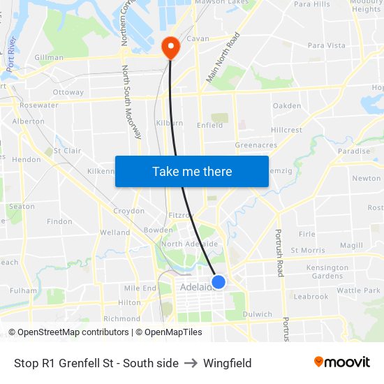 Stop R1 Grenfell St - South side to Wingfield map