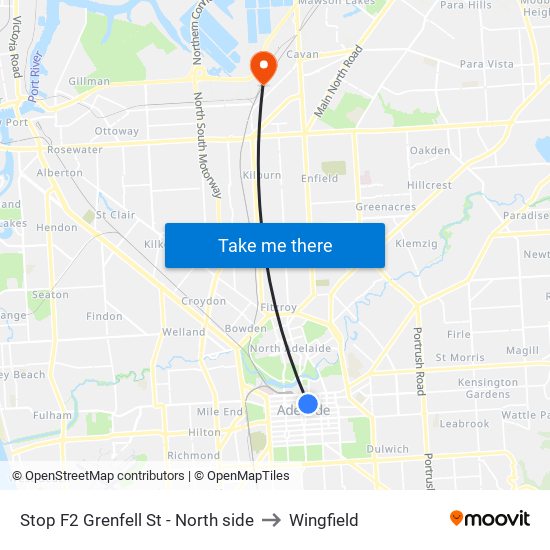 Stop F2 Grenfell St - North side to Wingfield map