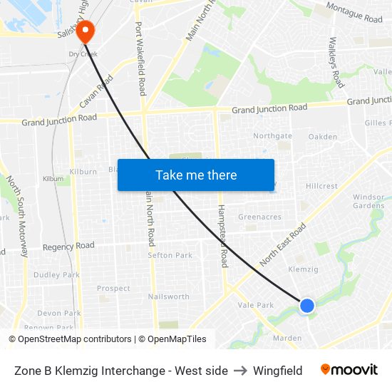 Zone B Klemzig Interchange - West side to Wingfield map