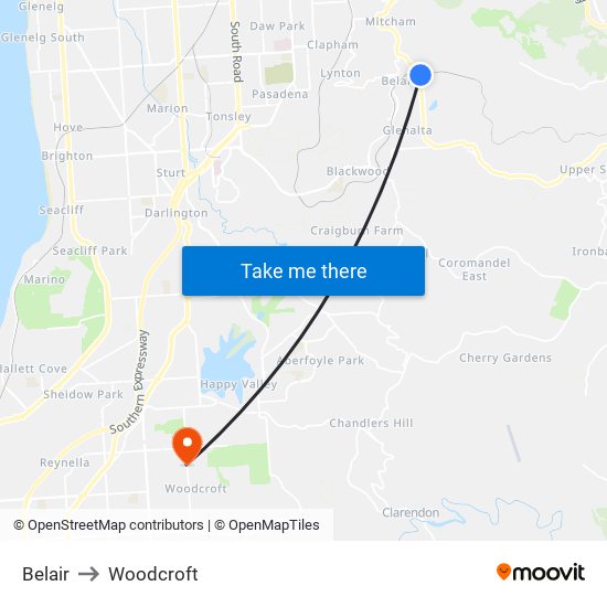 Belair to Woodcroft map