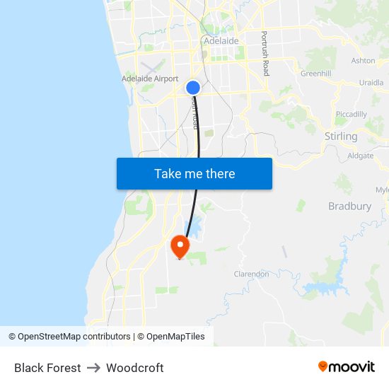 Black Forest to Woodcroft map