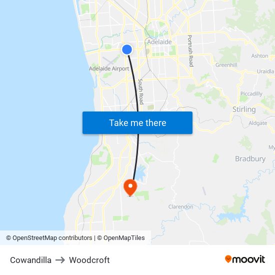 Cowandilla to Woodcroft map