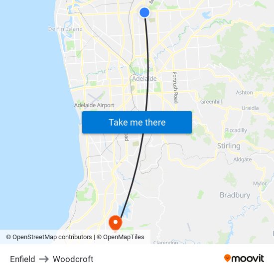 Enfield to Woodcroft map
