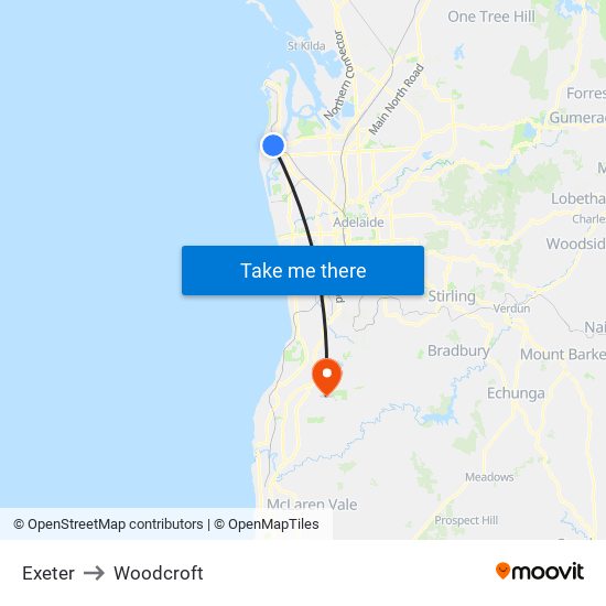 Exeter to Woodcroft map