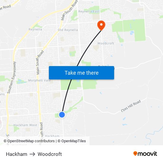 Hackham to Woodcroft map