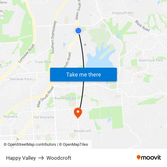 Happy Valley to Woodcroft map