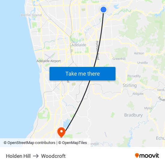 Holden Hill to Woodcroft map