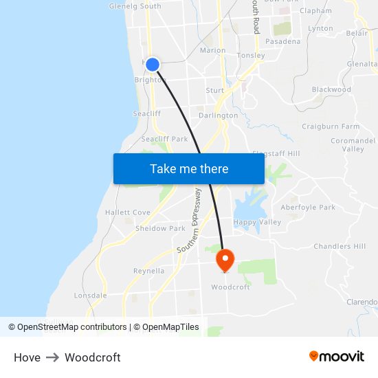 Hove to Woodcroft map