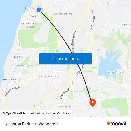 Kingston Park to Woodcroft map