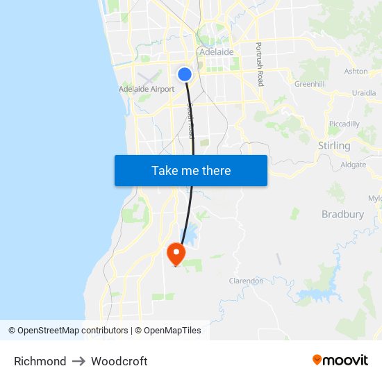 Richmond to Woodcroft map