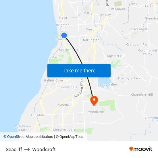 Seacliff to Woodcroft map