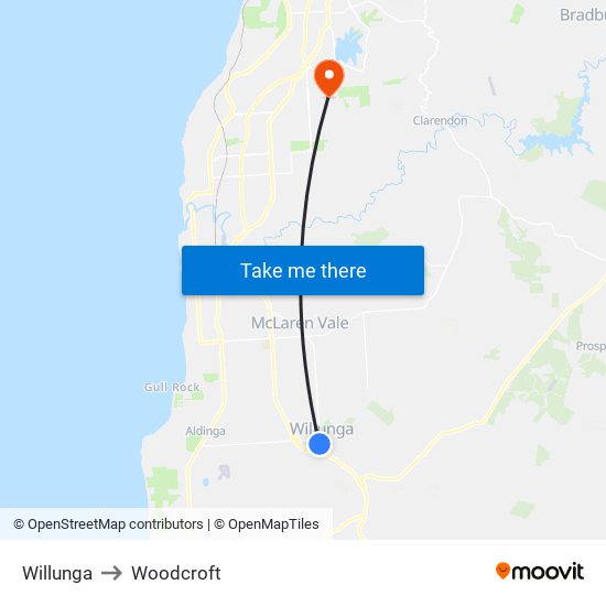 Willunga to Woodcroft map