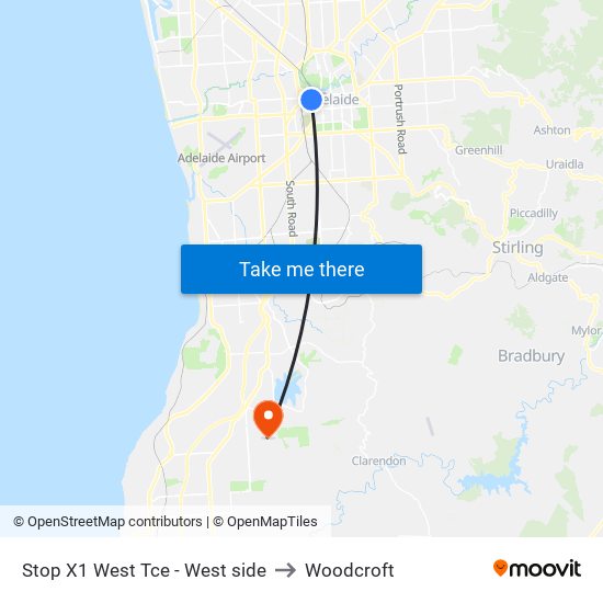 Stop X1 West Tce - West side to Woodcroft map