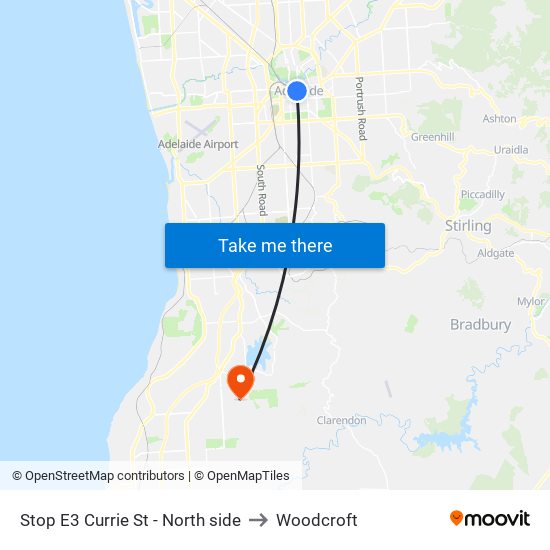 Stop E3 Currie St - North side to Woodcroft map