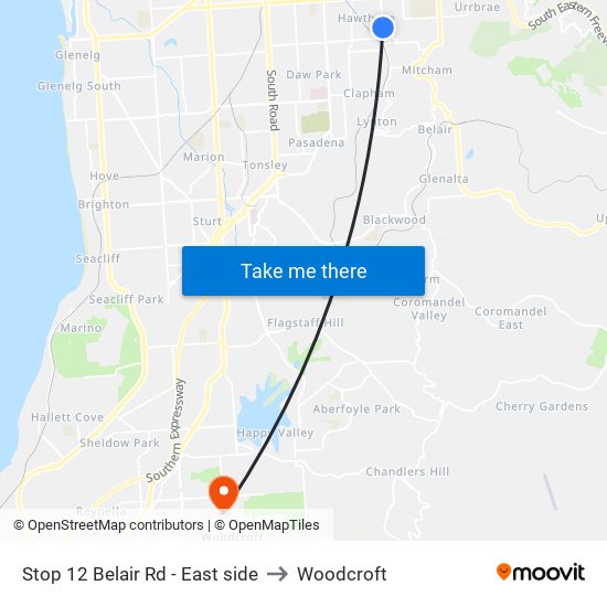 Stop 12 Belair Rd - East side to Woodcroft map