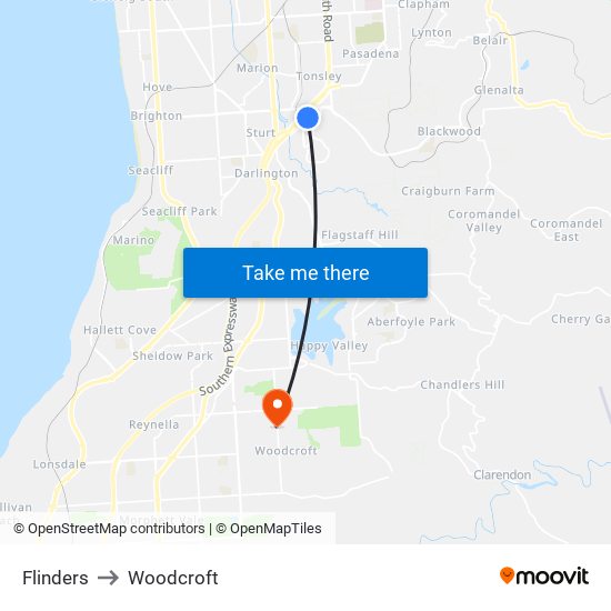 Flinders to Woodcroft map