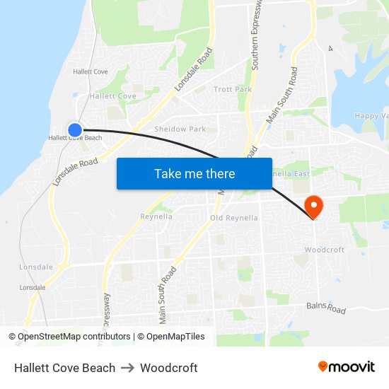 Hallett Cove Beach to Woodcroft map