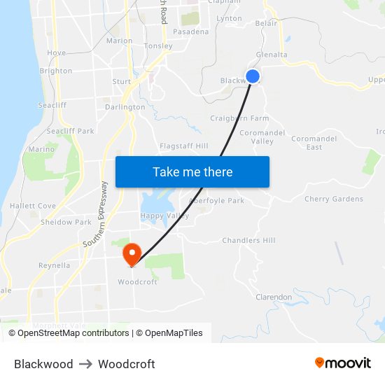 Blackwood to Woodcroft map