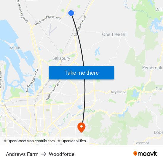 Andrews Farm to Woodforde map