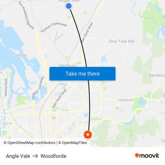 Angle Vale to Woodforde map