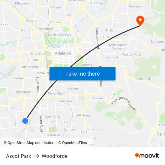 Ascot Park to Woodforde map