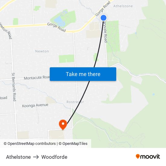 Athelstone to Woodforde map