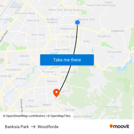 Banksia Park to Woodforde map