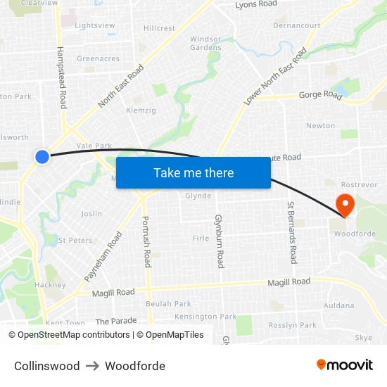 Collinswood to Woodforde map