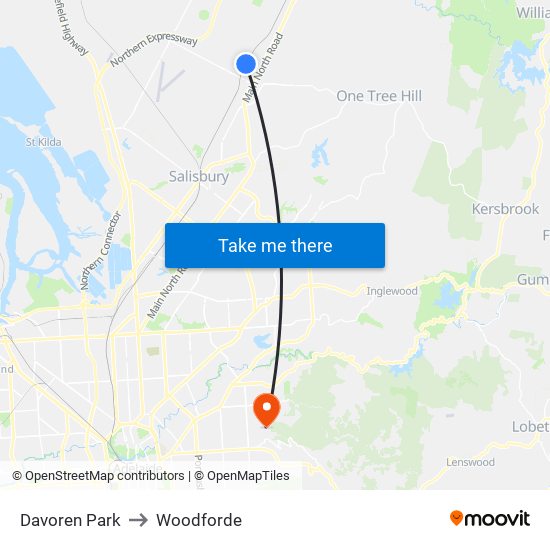 Davoren Park to Woodforde map