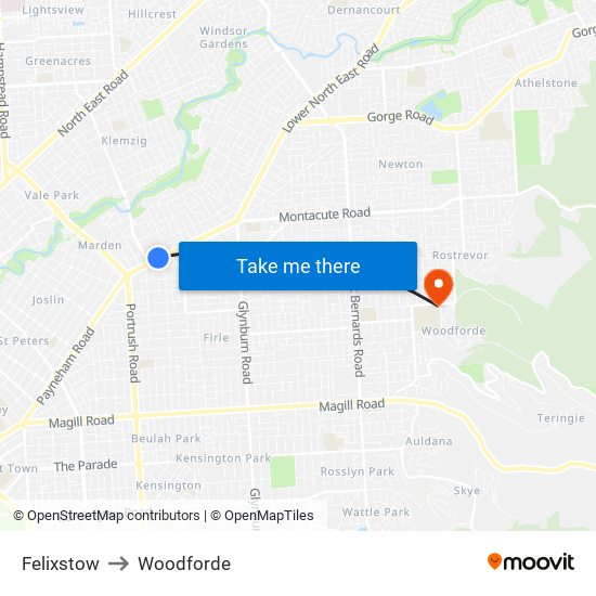 Felixstow to Woodforde map