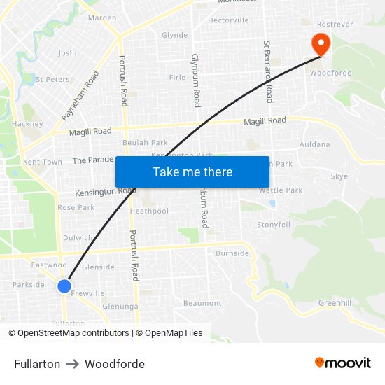 Fullarton to Woodforde map