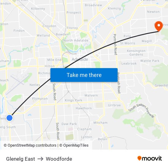 Glenelg East to Woodforde map