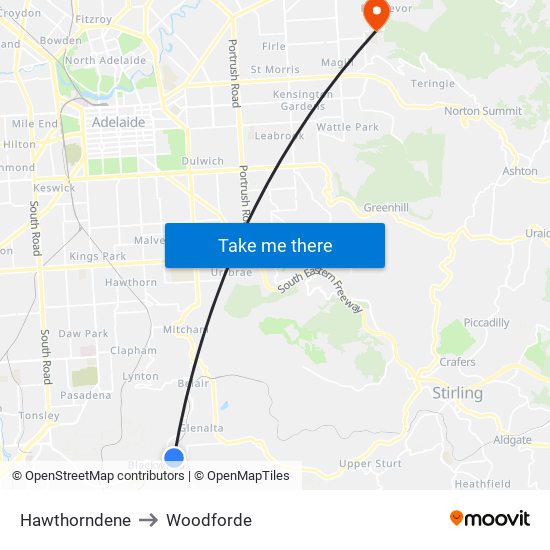 Hawthorndene to Woodforde map