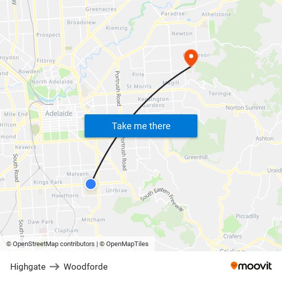 Highgate to Woodforde map