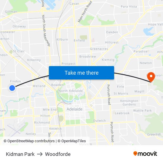 Kidman Park to Woodforde map