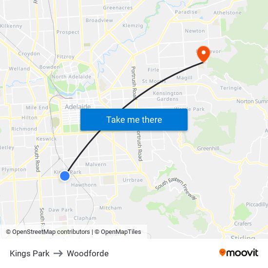 Kings Park to Woodforde map