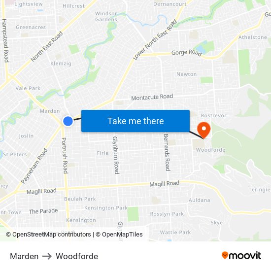 Marden to Woodforde map