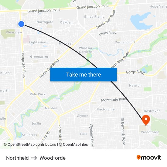 Northfield to Woodforde map