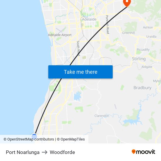 Port Noarlunga to Woodforde map